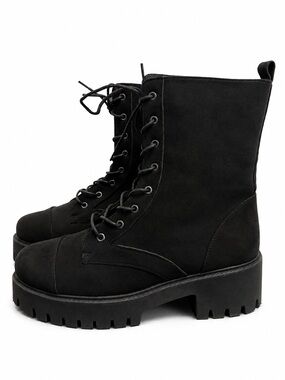 Black Lace-Up Platform Combat Boots